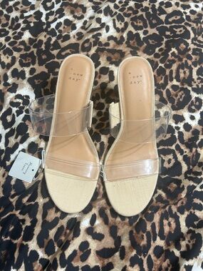 a new day Beige Clear-Strap Slide Mules